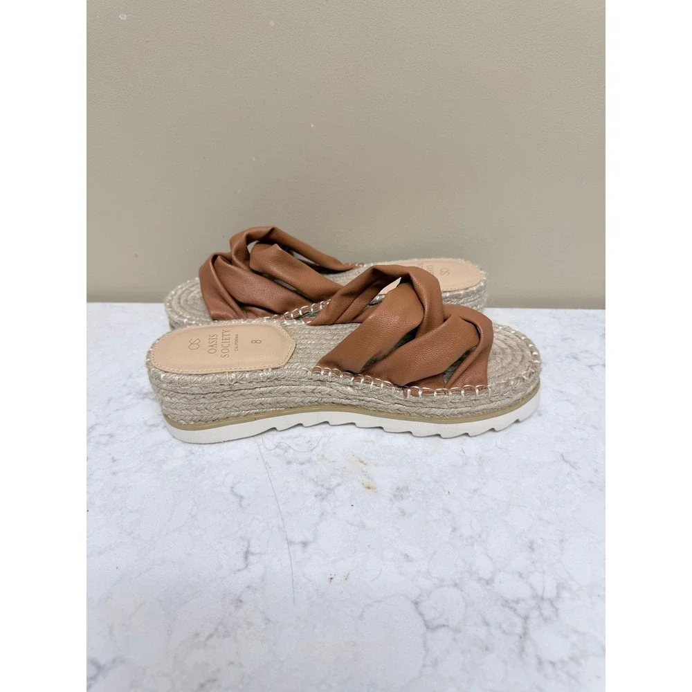 Oasis Society Tan Brown Twisted Espadrille Platform Slide Sandals Womens 8
